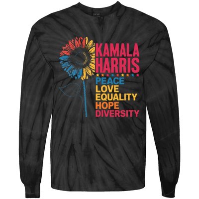 Kamala Harris Peace Love Equality Hope Diversity Tie-Dye Long Sleeve Shirt