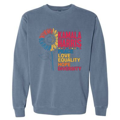 Kamala Harris Peace Love Equality Hope Diversity Garment-Dyed Sweatshirt