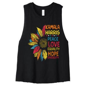 Kamala Harris Peace Love Equality Hope Diversity Women's Racerback Cropped Tank