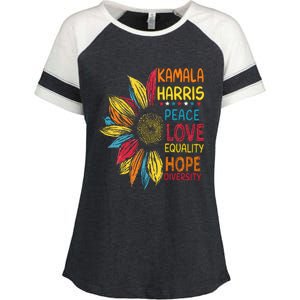 Kamala Harris Peace Love Equality Hope Diversity Enza Ladies Jersey Colorblock Tee