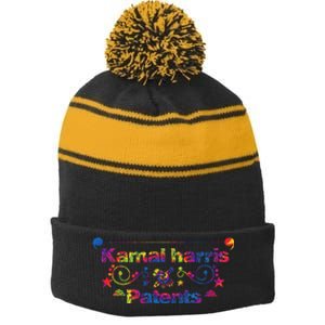 Kamal Harris Patents Tie Dye Harris Waltz Stripe Pom Pom Beanie