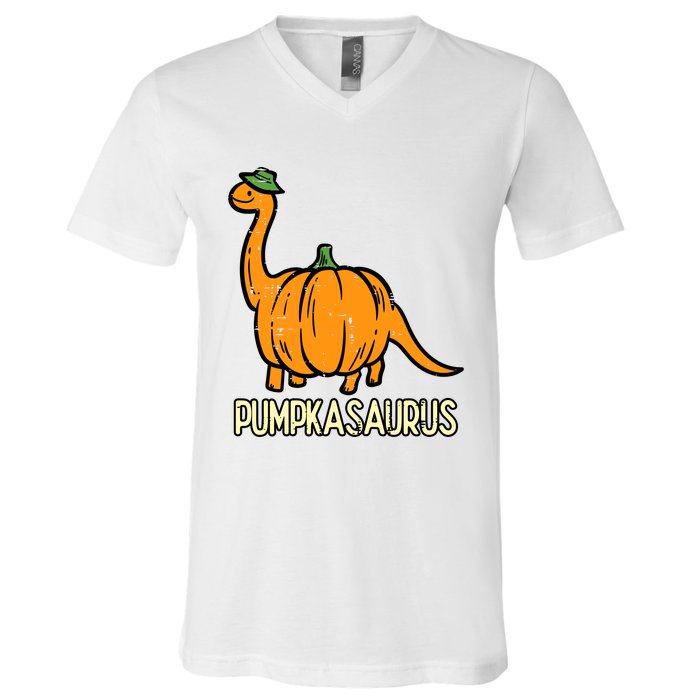 Kids Halloween Pumpkin Dino Pumpasaurus Costume V-Neck T-Shirt