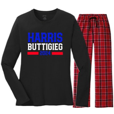 Kamala Harris Pete Buttigieg 2024 Usa President Women's Long Sleeve Flannel Pajama Set 