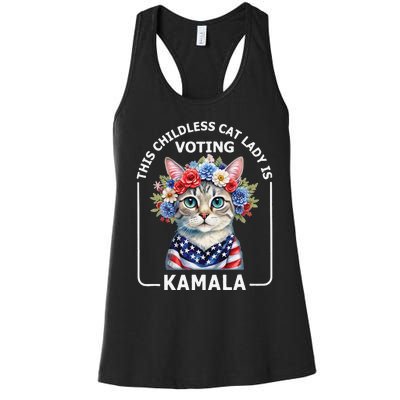 Kamala Harris Presiden 2024 Childless Cat Lady Madam Women's Racerback Tank