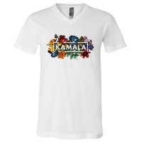 Kamala Harris Pretty Floral Flowers Harris 2024 V-Neck T-Shirt