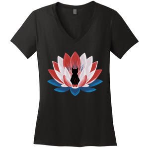 Kamala Harris President Campaign Lotus Childless Cat Lady Women's V-Neck T-Shirt