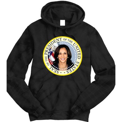 Kamala Harris Presidential Seal Portrait Tie Dye Hoodie