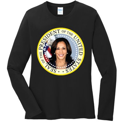 Kamala Harris Presidential Seal Portrait Ladies Long Sleeve Shirt