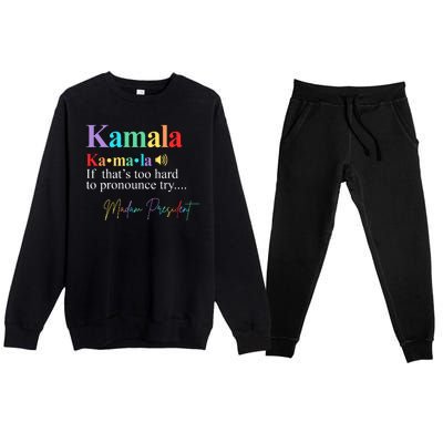 Kamala Harris Pronunciation Madam President Premium Crewneck Sweatsuit Set