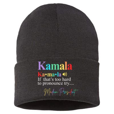 Kamala Harris Pronunciation Madam President Sustainable Knit Beanie