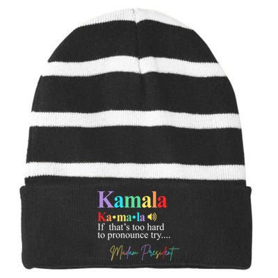 Kamala Harris Pronunciation Madam President Striped Beanie with Solid Band