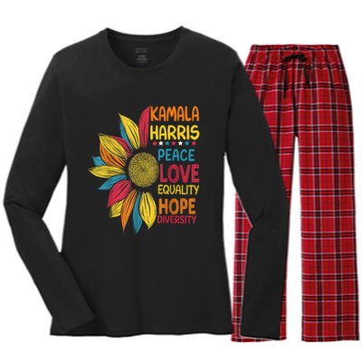 Kamala Harris Peace Love Equality Hope Diversity Women's Long Sleeve Flannel Pajama Set 