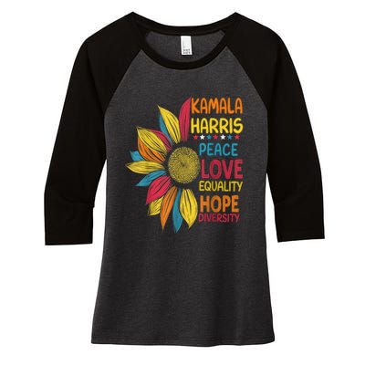 Kamala Harris Peace Love Equality Hope Diversity Women's Tri-Blend 3/4-Sleeve Raglan Shirt