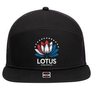 Kamala Harris President Campaign Lotus For Potus 7 Panel Mesh Trucker Snapback Hat