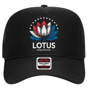 Kamala Harris President Campaign Lotus For Potus High Crown Mesh Back Trucker Hat