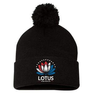 Kamala Harris President Campaign Lotus For Potus Pom Pom 12in Knit Beanie