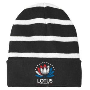 Kamala Harris President Campaign Lotus For Potus Striped Beanie with Solid Band