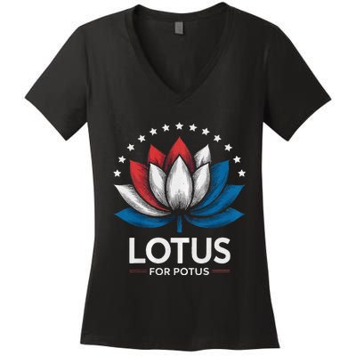 Kamala Harris President Campaign Lotus For Potus Women's V-Neck T-Shirt