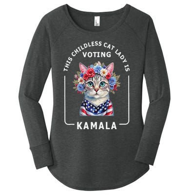 Kamala Harris Presiden 2024 Childless Cat Lady Madam Women's Perfect Tri Tunic Long Sleeve Shirt