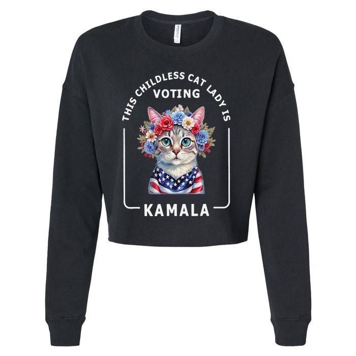 Kamala Harris Presiden 2024 Childless Cat Lady Madam Cropped Pullover Crew