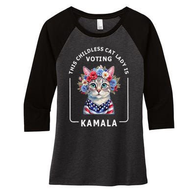 Kamala Harris Presiden 2024 Childless Cat Lady Madam Women's Tri-Blend 3/4-Sleeve Raglan Shirt