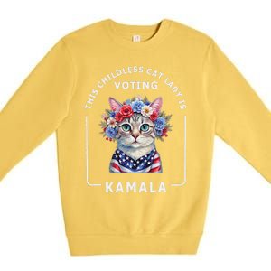 Kamala Harris Presiden 2024 Childless Cat Lady Madam Gift Premium Crewneck Sweatshirt