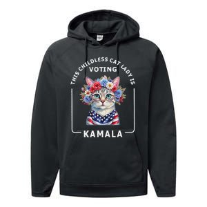 Kamala Harris Presiden 2024 Childless Cat Lady Madam Gift Performance Fleece Hoodie