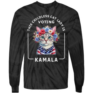 Kamala Harris Presiden 2024 Childless Cat Lady Madam Gift Tie-Dye Long Sleeve Shirt