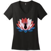 Kamala Harris President Campaign Lotus Childless Cat Lady Women's V-Neck T-Shirt