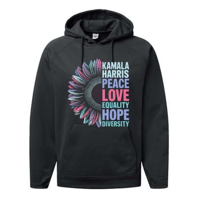 Kamala Harris Peace Love Equality Hope Diversity Performance Fleece Hoodie