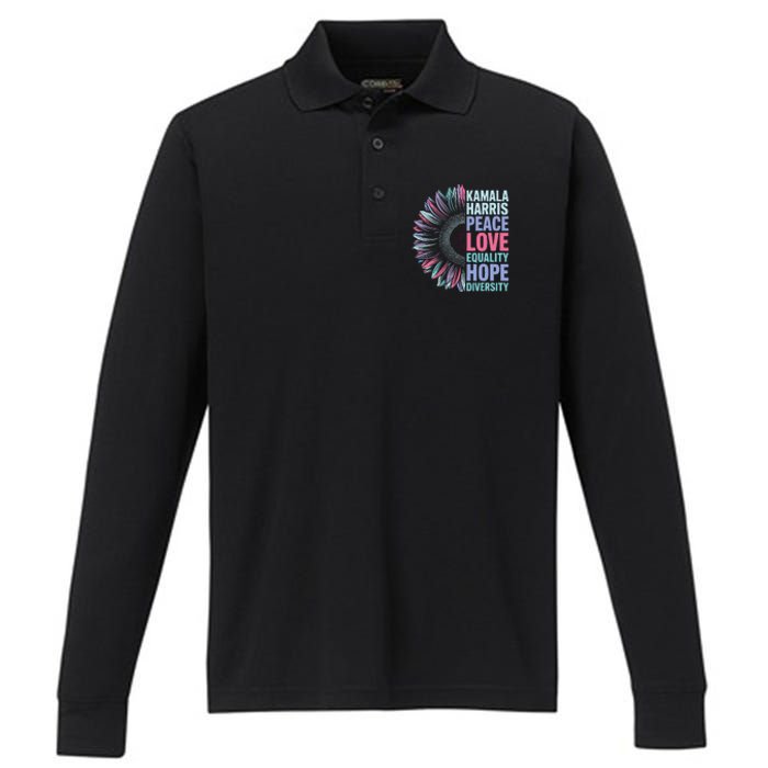 Kamala Harris Peace Love Equality Hope Diversity Performance Long Sleeve Polo