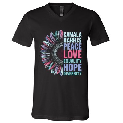 Kamala Harris Peace Love Equality Hope Diversity V-Neck T-Shirt