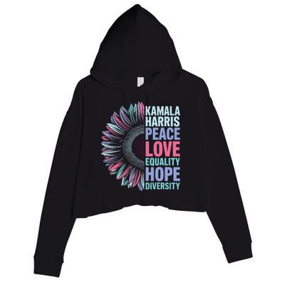 Kamala Harris Peace Love Equality Hope Diversity Crop Fleece Hoodie