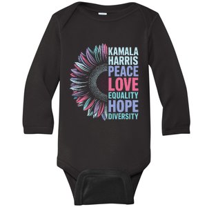 Kamala Harris Peace Love Equality Hope Diversity Baby Long Sleeve Bodysuit