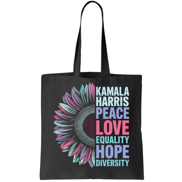 Kamala Harris Peace Love Equality Hope Diversity Tote Bag