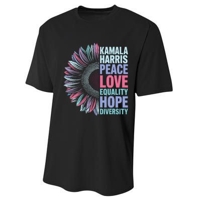 Kamala Harris Peace Love Equality Hope Diversity Performance Sprint T-Shirt