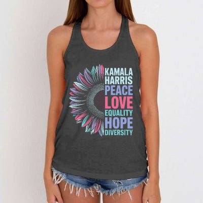 Kamala Harris Peace Love Equality Hope Diversity Women's Knotted Racerback Tank