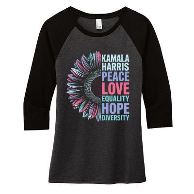 Kamala Harris Peace Love Equality Hope Diversity Women's Tri-Blend 3/4-Sleeve Raglan Shirt