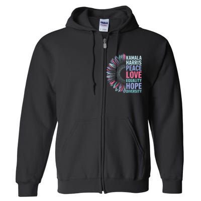 Kamala Harris Peace Love Equality Hope Diversity Full Zip Hoodie