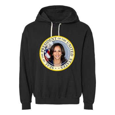 Kamala Harris Presidential Seal Portrait Garment-Dyed Fleece Hoodie