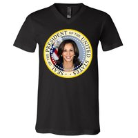 Kamala Harris Presidential Seal Portrait V-Neck T-Shirt