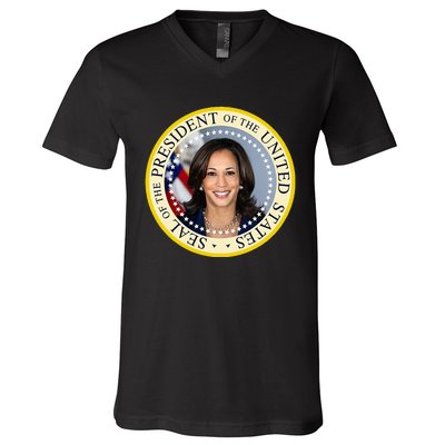 Kamala Harris Presidential Seal Portrait V-Neck T-Shirt