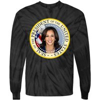 Kamala Harris Presidential Seal Portrait Tie-Dye Long Sleeve Shirt