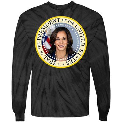 Kamala Harris Presidential Seal Portrait Tie-Dye Long Sleeve Shirt