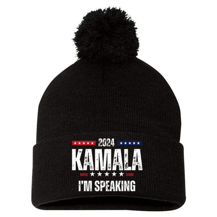 Kamala Harris Quote Im Speaking For 2024 Pom Pom 12in Knit Beanie