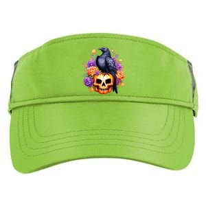 Kawaii Halloween Raven With Pumpkin And Flowers Adult Drive Performance Visor