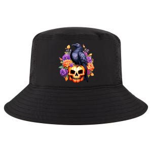 Kawaii Halloween Raven With Pumpkin And Flowers Cool Comfort Performance Bucket Hat