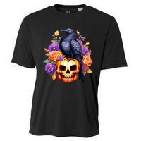 Kawaii Halloween Raven With Pumpkin And Flowers Cooling Performance Crew T-Shirt