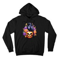 Kawaii Halloween Raven With Pumpkin And Flowers Hoodie