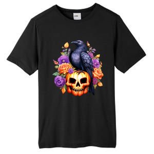 Kawaii Halloween Raven With Pumpkin And Flowers Tall Fusion ChromaSoft Performance T-Shirt